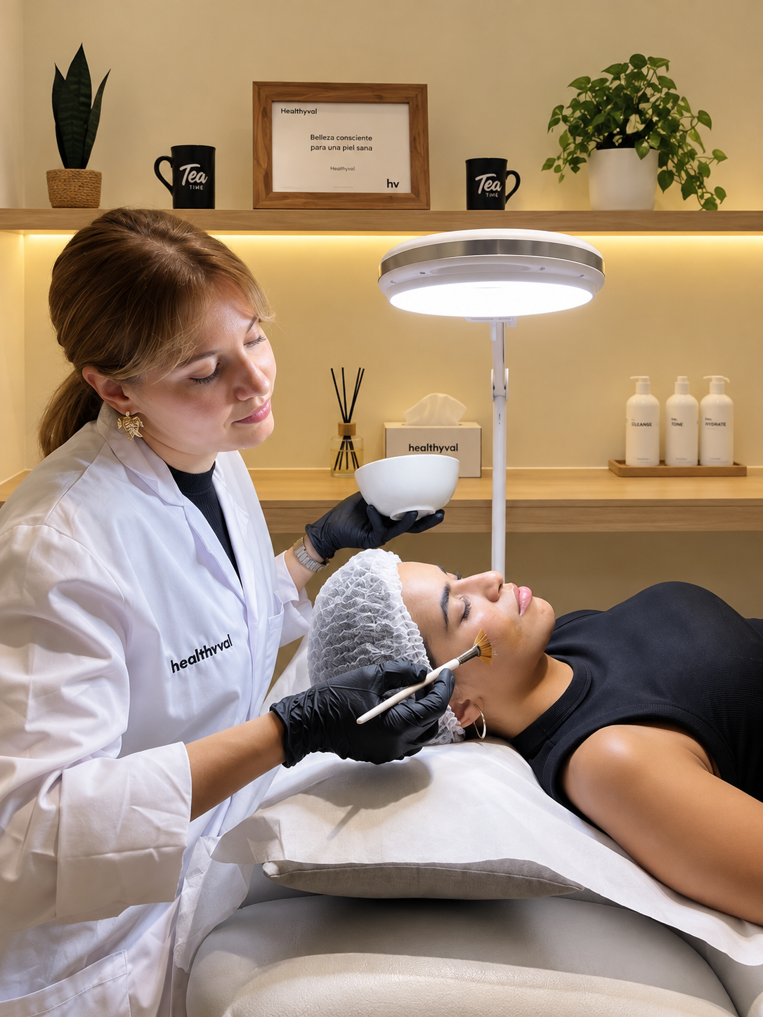 Aplicación de un tratamiento corporal de medicina estética